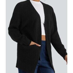 Halara Black Cozy Sweater Knit Open Cardigan With Pockets Size Medium